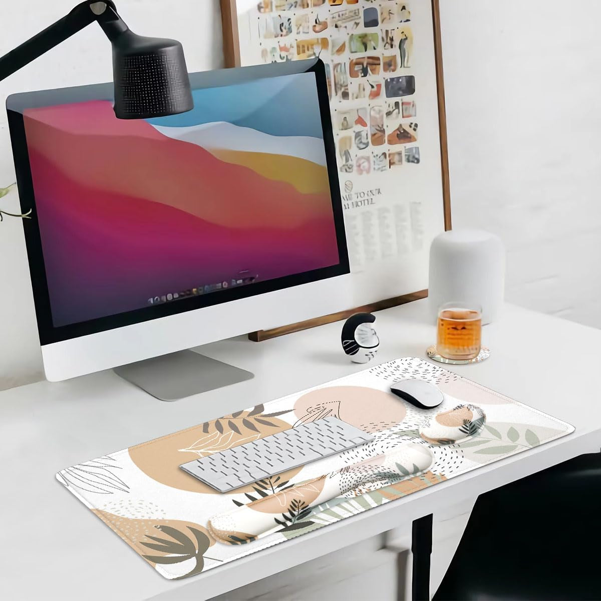 Keyboard Mouse Pad Set, Extended Mouse Pad+Keyboard Wrist Rest Support, Memory Foam Ergonomic Easy Typing, 4Pcs (35.4×15.7 In) Desk Pad Set for Home Office Study Game - Minimalist
