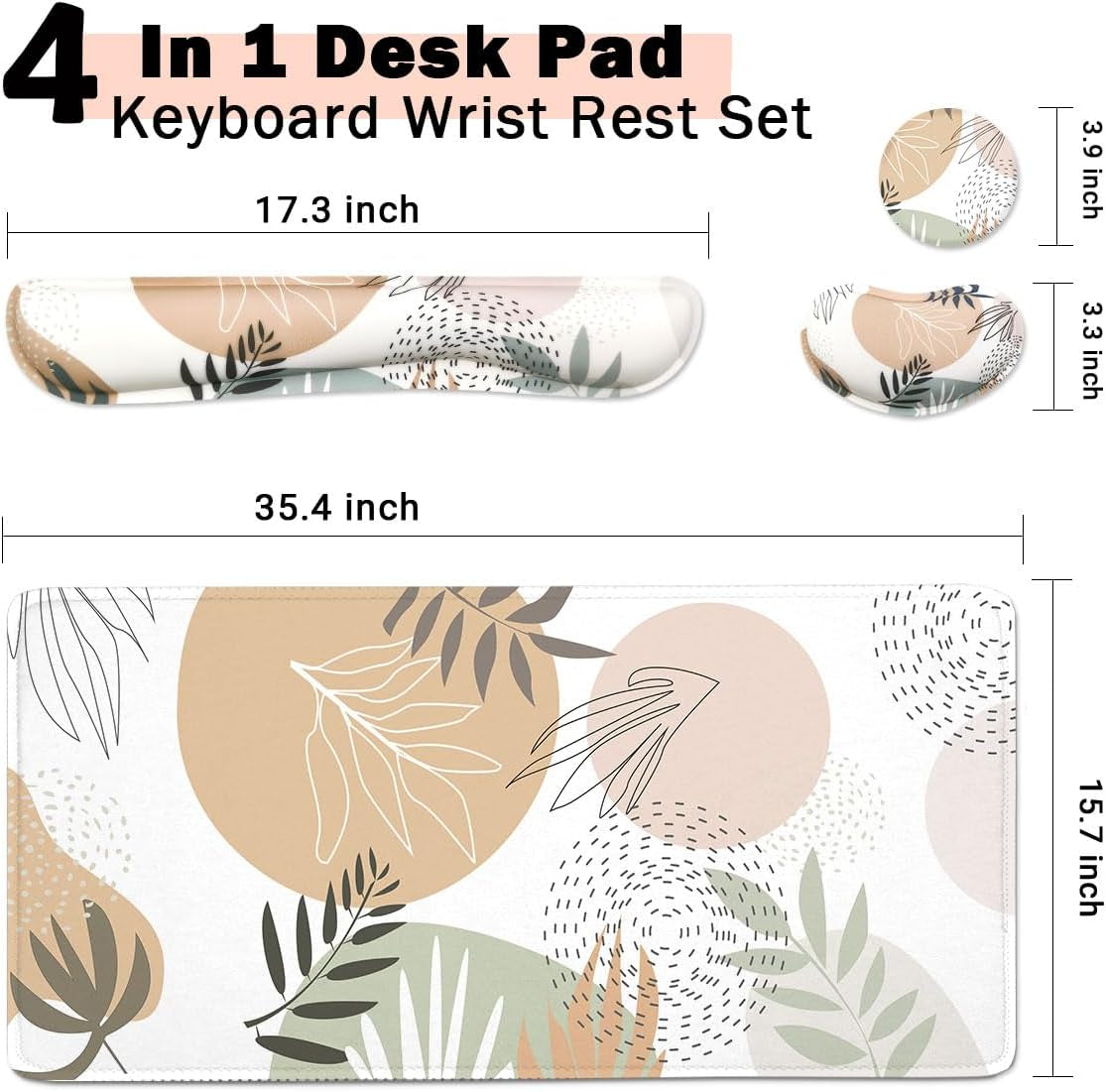 Keyboard Mouse Pad Set, Extended Mouse Pad+Keyboard Wrist Rest Support, Memory Foam Ergonomic Easy Typing, 4Pcs (35.4×15.7 In) Desk Pad Set for Home Office Study Game - Minimalist