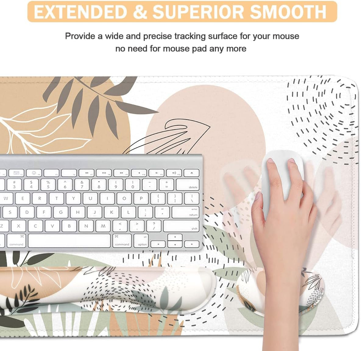 Keyboard Mouse Pad Set, Extended Mouse Pad+Keyboard Wrist Rest Support, Memory Foam Ergonomic Easy Typing, 4Pcs (35.4×15.7 In) Desk Pad Set for Home Office Study Game - Minimalist