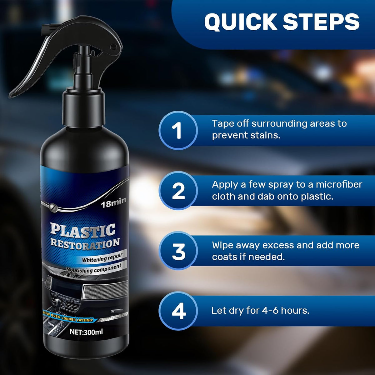 Plastic Restorer for Cars, Trim Restorer with UV & Waterproof Protection